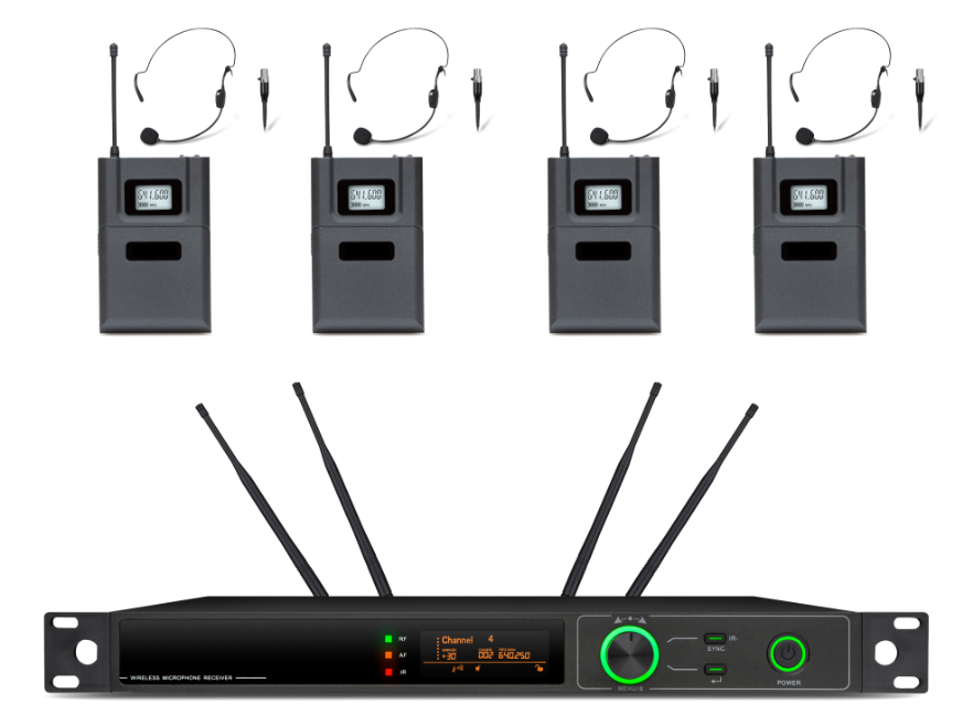 真分集U段一拖四无线话筒（头戴式） UH04-T